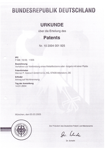 Patent Nr. 10 2004 001 925